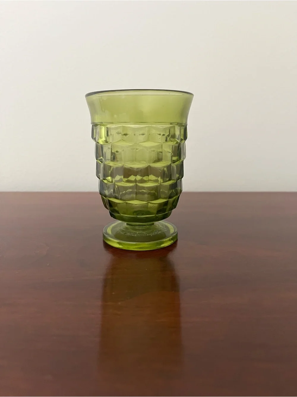 Vintage Indiana Glass Avocado Green Footed Juice Goblet